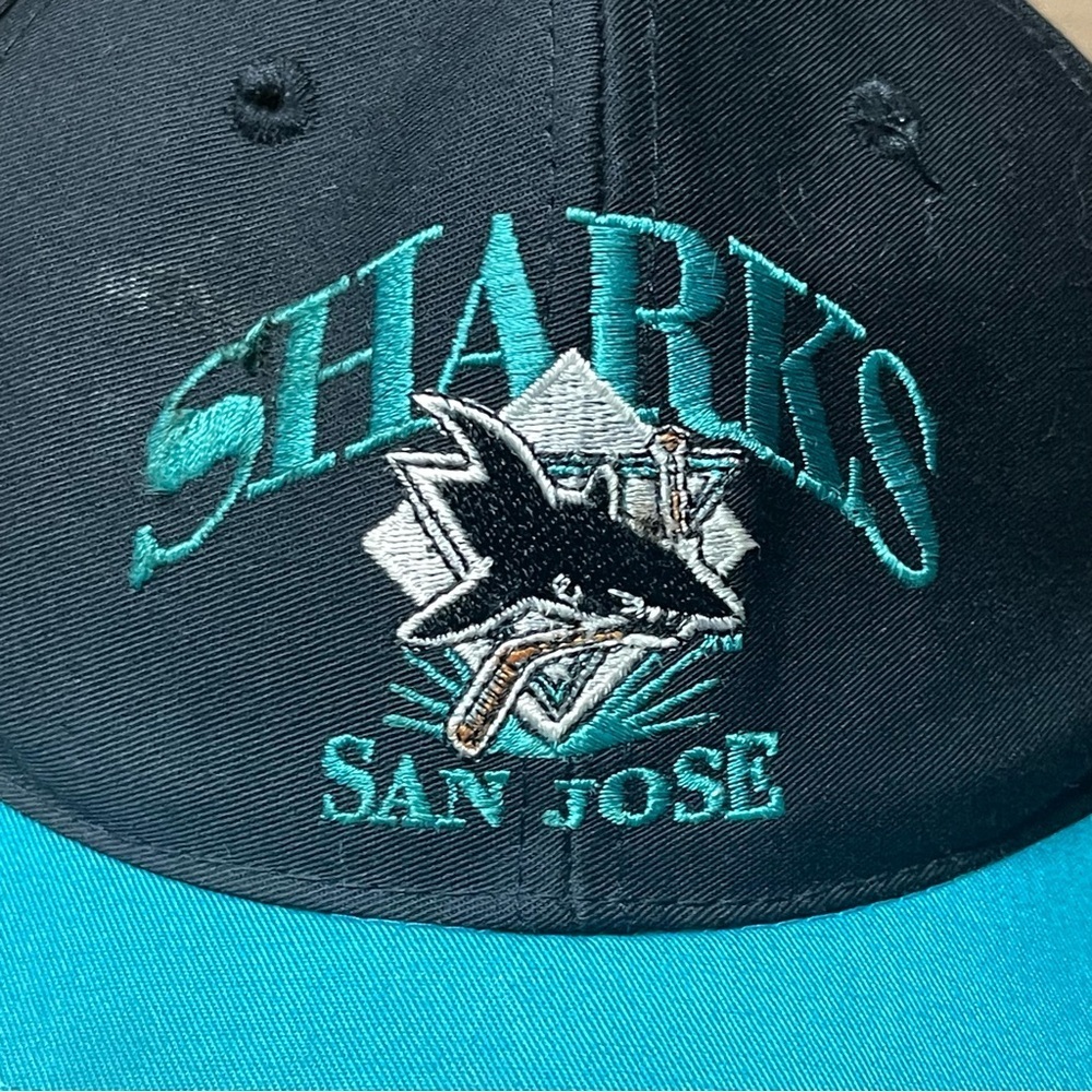 Vintage 1990s San Jose Sharks Juniors Snapback Hat Cap By Signature NHL Black